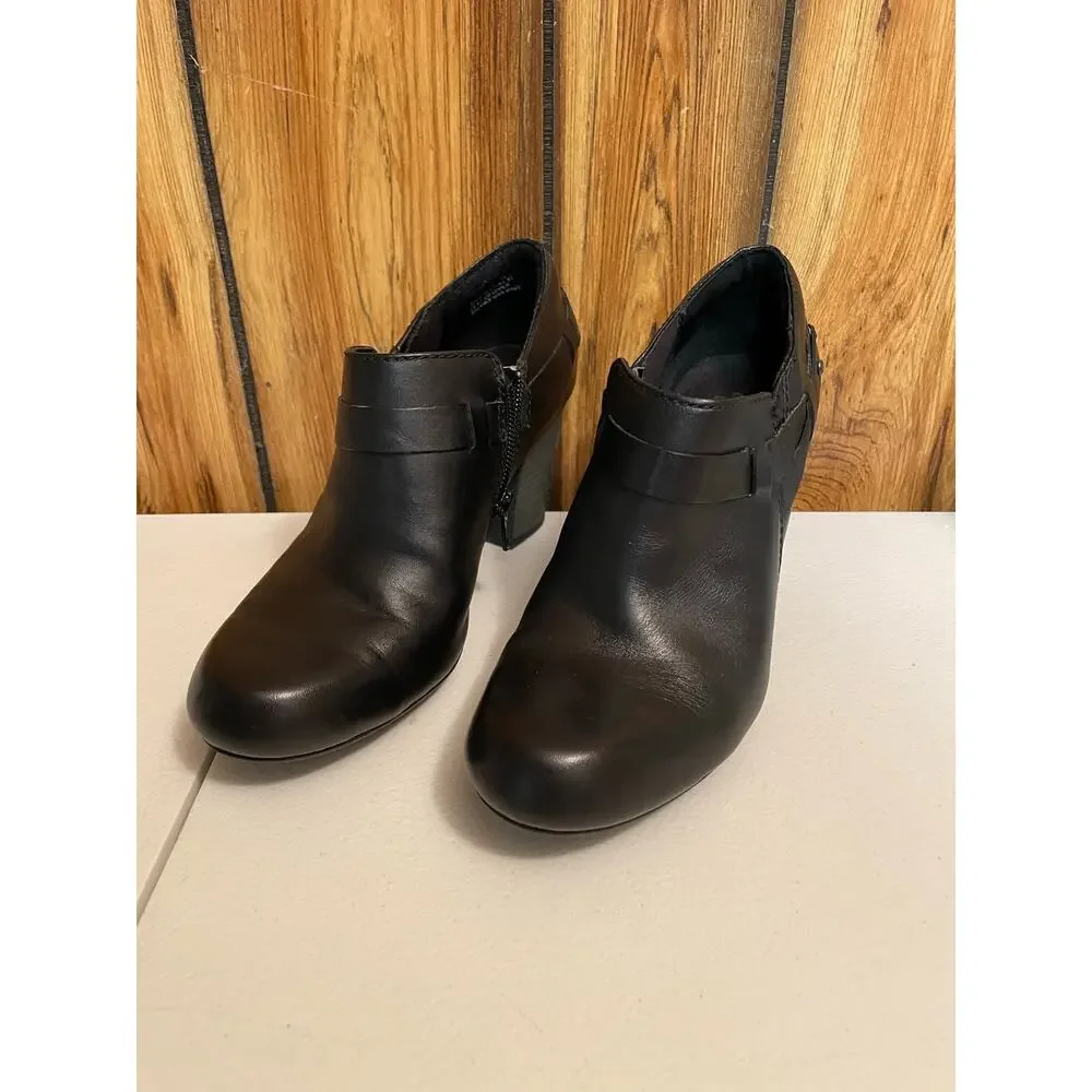 Clarks women’s black leather ankle boots shoes size‎ 7 side zip stylish heel